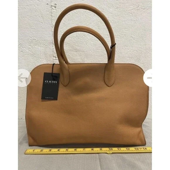 Claudia Firenze Genuine Italian Caramel Leather Tote Handbag Purse New - Picture 2 of 11